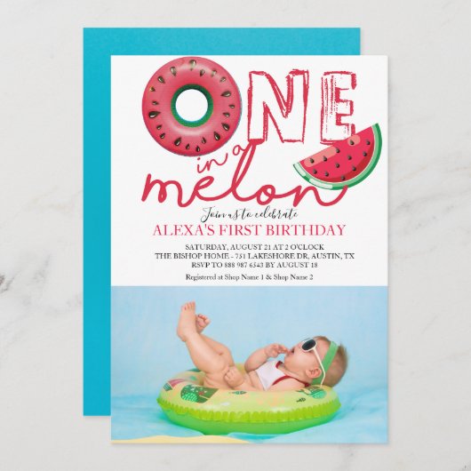 Invitation Une photo d'anniversaire à Melon (Devant / Derrière)