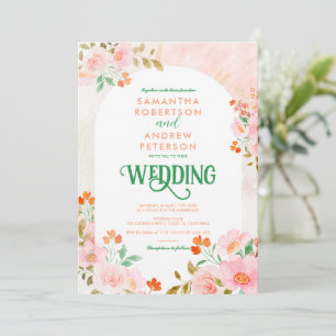 Invitation Une romance de jardin : mariage à l'aquarelle rose