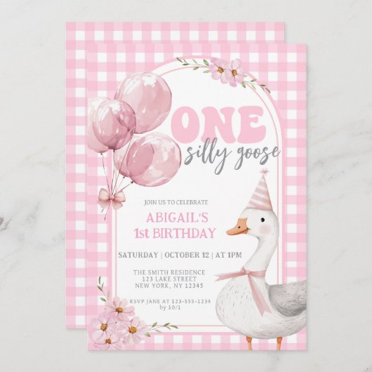 INVITATION UNE ROSE SILLY EN VICHY 1ER ANNIVERSAIRE (Devant / Derrière)