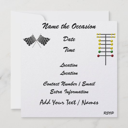 Invitation Une Royally Rockin' Racing Party - SRF (Dos)