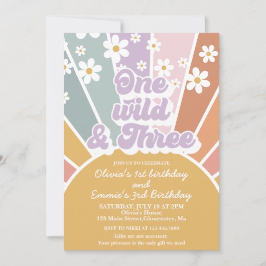 Invitation Une Sauvage et trois Retro Sunshine Rainbow Daisy (Devant)