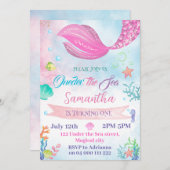 Invitation Une sirène de mer 1er premier anniversaire (Devant / Derrière)