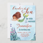 Invitation Une sirène de mer Brown fille de 1er anniversaire (Devant)