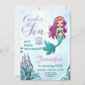 Invitation Une sirène de mer violet 1ère fille anniversaire (Devant)