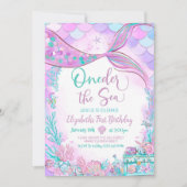 Invitation Une sirène de mer violet Turquoise premier anniver (Devant)