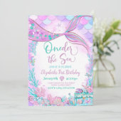 Invitation Une sirène de mer violet Turquoise premier anniver (Debout devant)