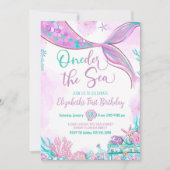 Invitation Une sirène de mer violet Turquoise premier anniver (Devant)