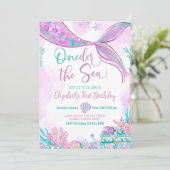 Invitation Une sirène de mer violet Turquoise premier anniver (Debout devant)