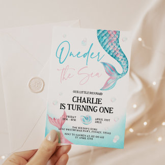 Invitation Une sirène d'eau de mer 1er anniversaire