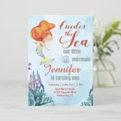 Invitation Une sirène orange de mer 1ère fille de 1er anniver (Debout devant)