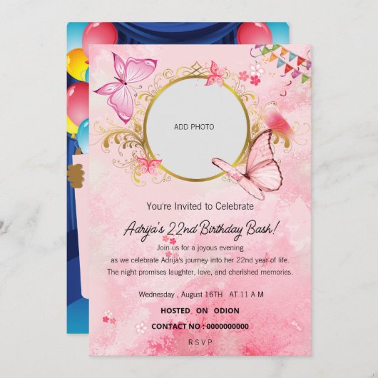 Invitation Une Soirée de Célébration"Anniversaire (Devant / Derrière)