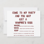Invitation Une Soirée Halloween : Le Baiser de la Mort d'un V (Dos)