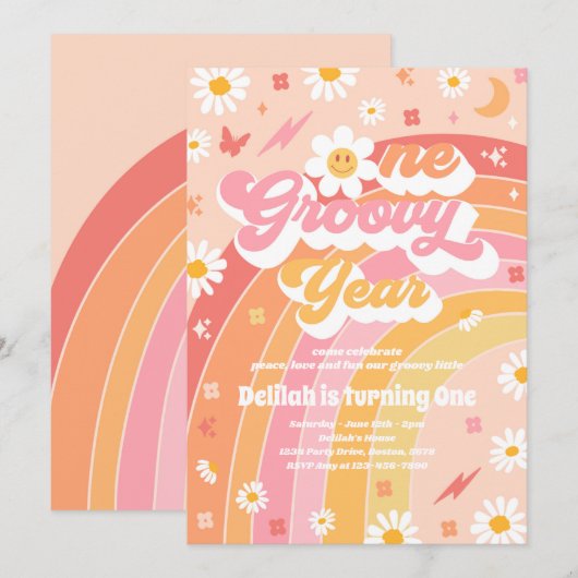 Invitation Une Super année Peace Love Party Rainbow Anniversa (Devant / Derrière)