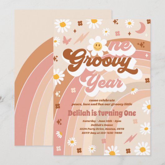 Invitation Une Super année Peace Love Party Rainbow Anniversa (Devant / Derrière)