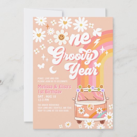 Invitation UNE Super année Twin Peach 1er anniversaire (Devant)