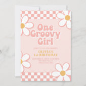 Invitation Une Super fille Retro Check Rose Daisy (Devant)