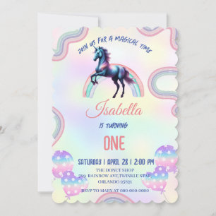 Invitation Une Unicorne Magique Arc-en-ciel Joyeuse fête d'an