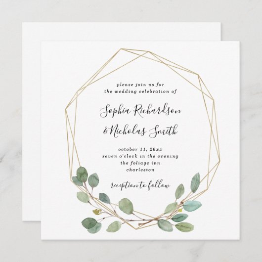 Invitation Une végétation simple d'eucalyptus | Mariage géomé (Devant / Derrière)