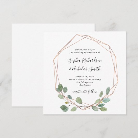 Invitation Une végétation simple d'eucalyptus | Rose Gold Geo (Devant / Derrière)