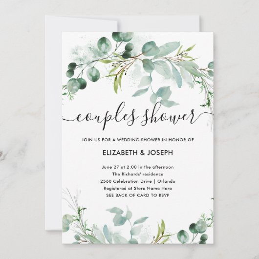 Invitation Une verdure élégante | Douche Couples Code QR (Devant)