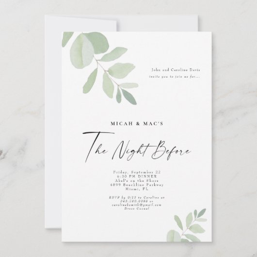 Invitation Une Verdure Simple La Nuit Avant Le Dîner (Devant)