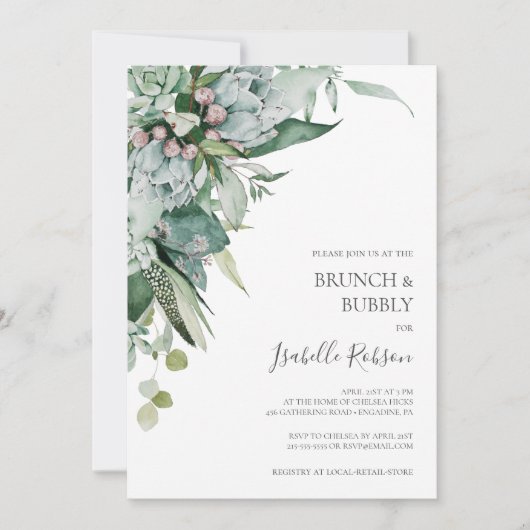 Invitation Une verdure succulente | Brunch et douche à bulles (Devant)