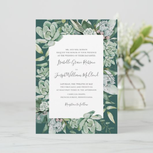 Invitation Une verdure succulente | Nom traditionnel vert (Debout devant)