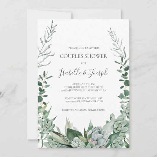 Invitation Une verdure succulente | Sage Green Couples Douche (Devant)