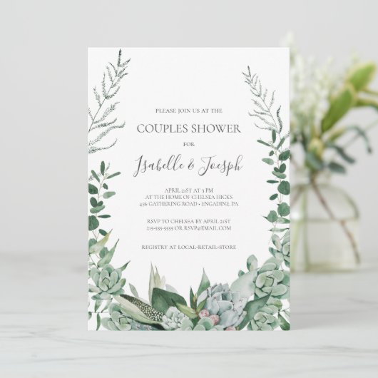 Invitation Une verdure succulente | Sage Green Couples Douche (Debout devant)