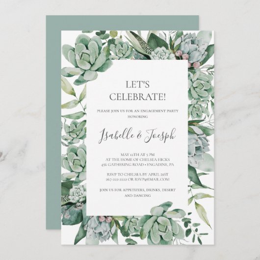 Invitation Une verdure succulente | Sage Green Fêtons notre e (Devant / Derrière)