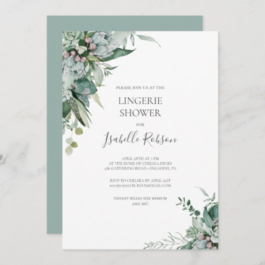 Invitation Une verdure succulente | Sage Green Lingerie Douch (Devant / Derrière)