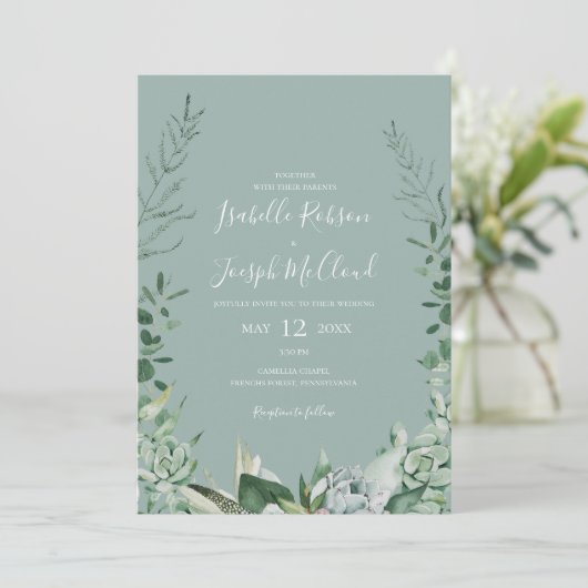 Invitation Une verdure succulente | Sage Vert tout en un Mari (Debout devant)