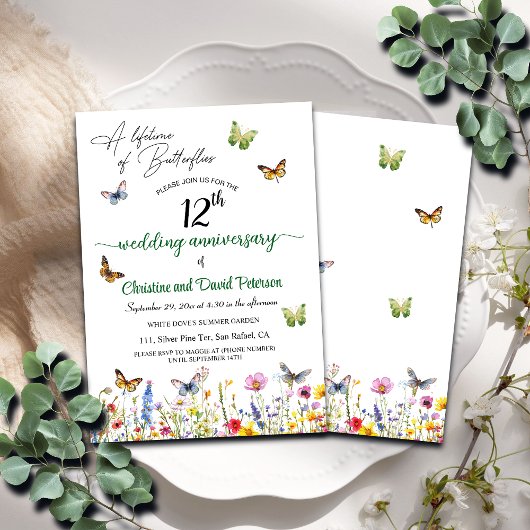 Invitation Une vie de papillons 12e anniversaire de Mariage