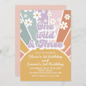 Invitation Une Wild et trois Retro Sunshine Rainbow Daisy (Devant / Derrière)