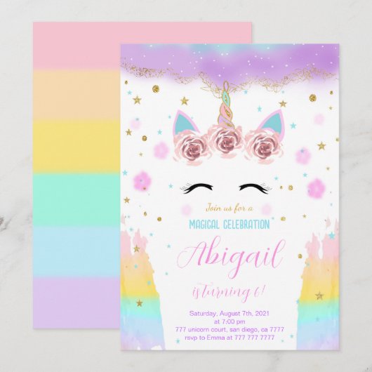 Invitation Unicorn (Devant / Derrière)