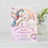 Invitation Unicorn 10e anniversaire fille violet rose arc-en- (Debout devant)