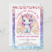 Invitation Unicorn 10e anniversaire Parties scintillant d'or (Devant)