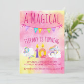 Invitation Unicorn 10e anniversaire rose (Debout devant)