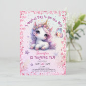 Invitation Unicorn 10ème anniversaire fête fille rose violet (Debout devant)