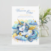 Invitation Unicorn 1er anniversaire (ou EDIT AGE) Or Turquois (Debout devant)
