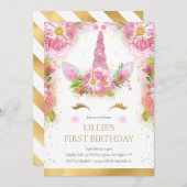 Invitation Unicorn 1er anniversaire Pink Gold Parties scintil (Devant / Derrière)
