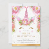 Invitation Unicorn 1er anniversaire Pink Gold Parties scintil (Devant)