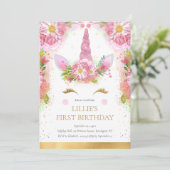 Invitation Unicorn 1er anniversaire Pink Gold Parties scintil (Debout devant)