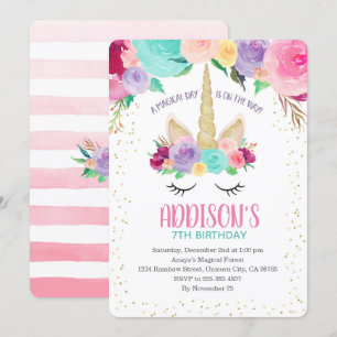 Invitation Unicorn 1er Baby shower d'anniversaire