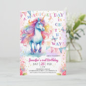 Invitation Unicorn 2e anniversaire Fairy Floral Arc en ciel e (Debout devant)