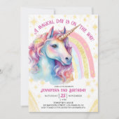Invitation Unicorn 2e anniversaire Gold Pink Magical Rainbow (Devant)