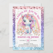 Invitation Unicorn 2e anniversaire Parties scintillant or Flo (Devant)