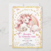 Invitation Unicorn 2e fête d'anniversaire fille Blush rose & (Devant)