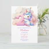 Invitation Unicorn 2ème fille rose bleu pourpre Anniversaire (Debout devant)
