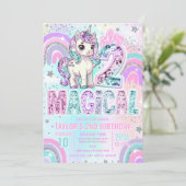 Invitation Unicorn 2nd Birthday Two Magical Rainbow Glitter (Debout devant)